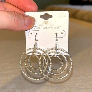 NWT Sterling Silver Diamond Rhinestone 3 Hoop Dangle Earrings